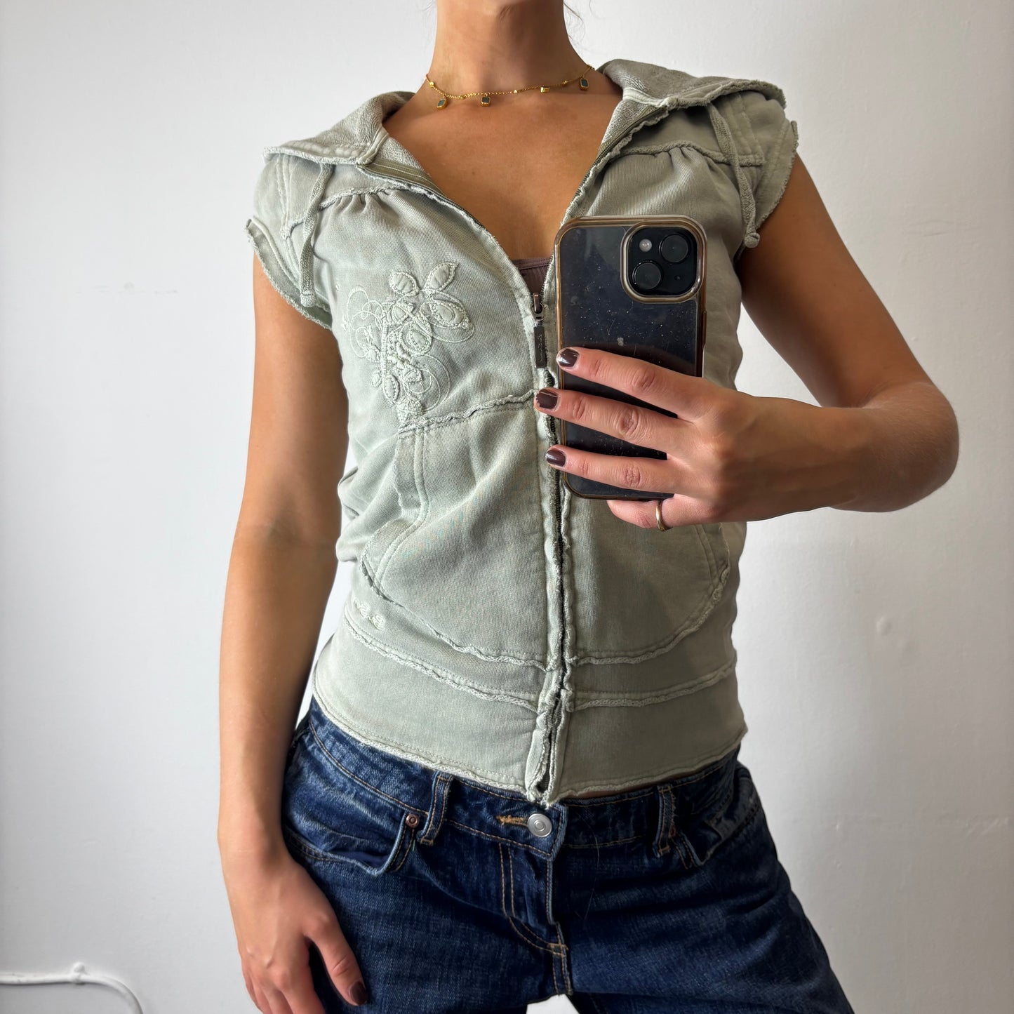vintage zip hooded top