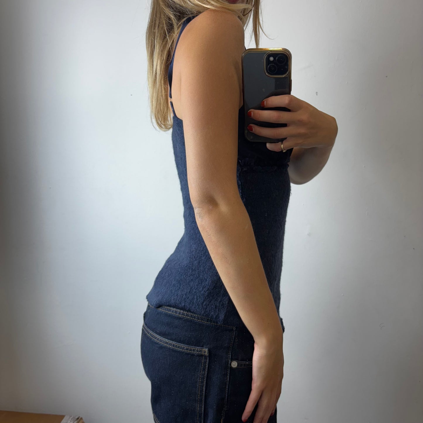 blue knit cami top