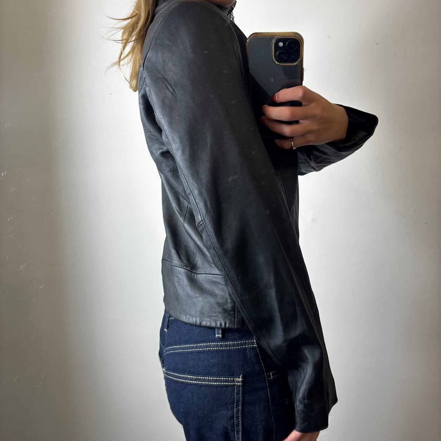 zip up genuine leather jacket