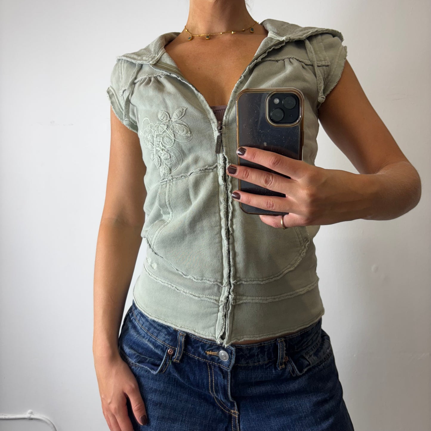 vintage zip hooded top