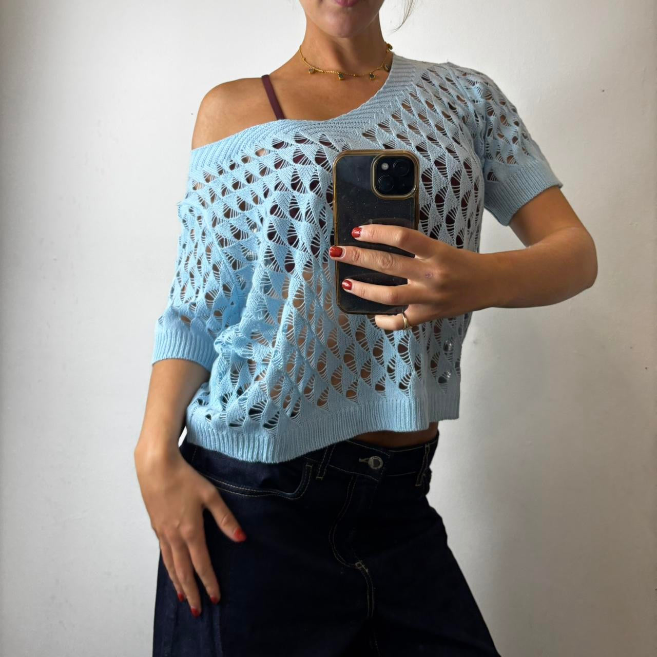 blue crochet top
