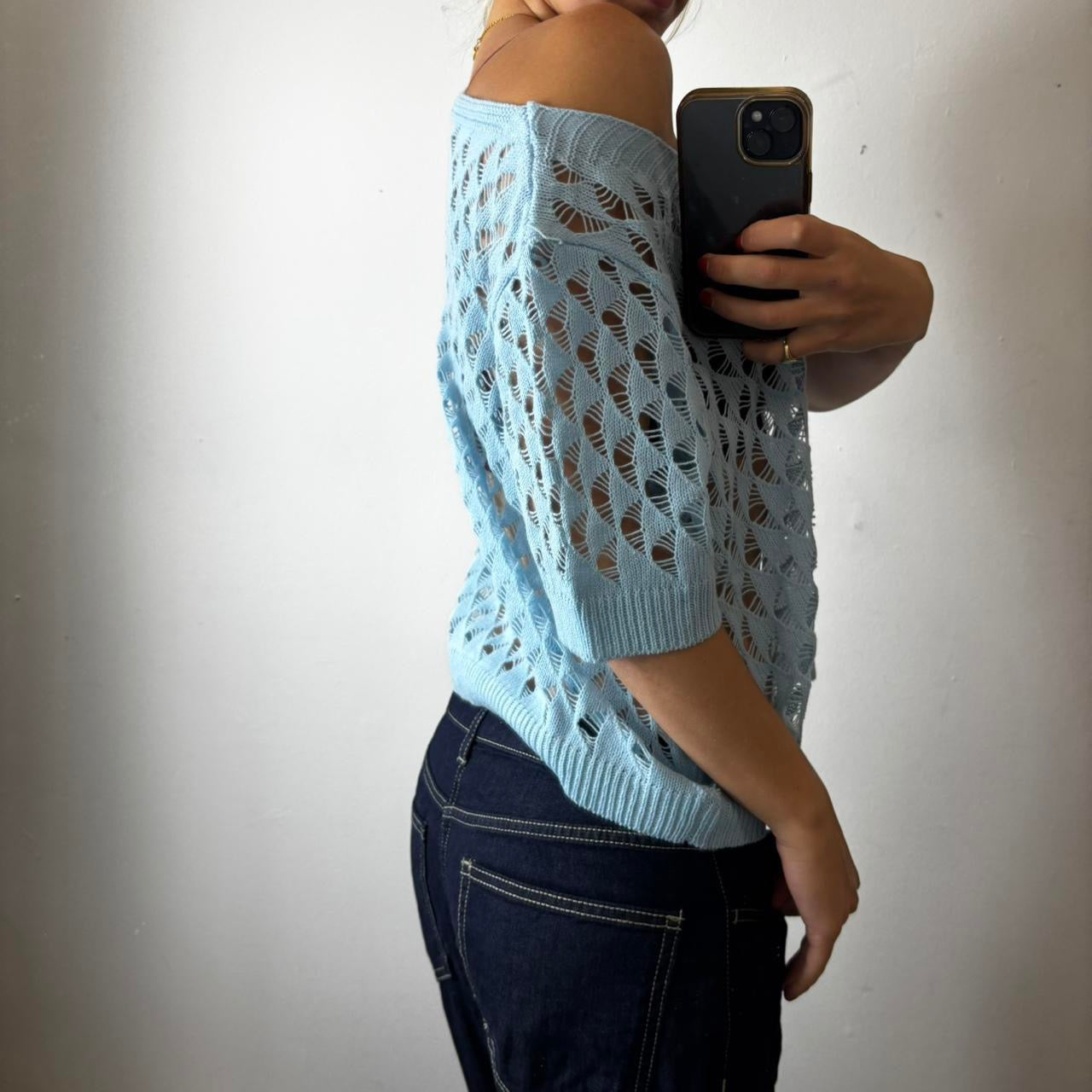 blue crochet top