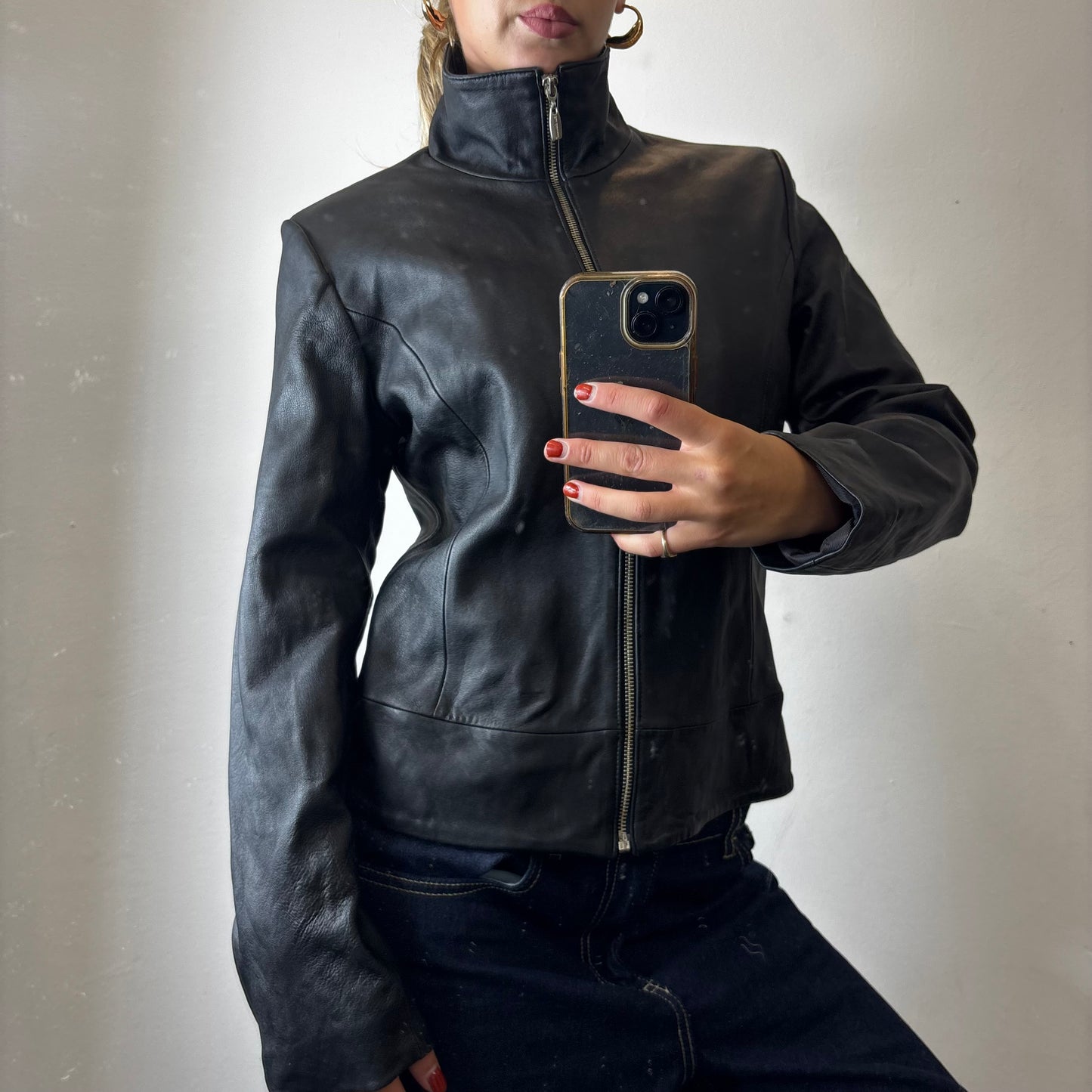 zip up genuine leather jacket
