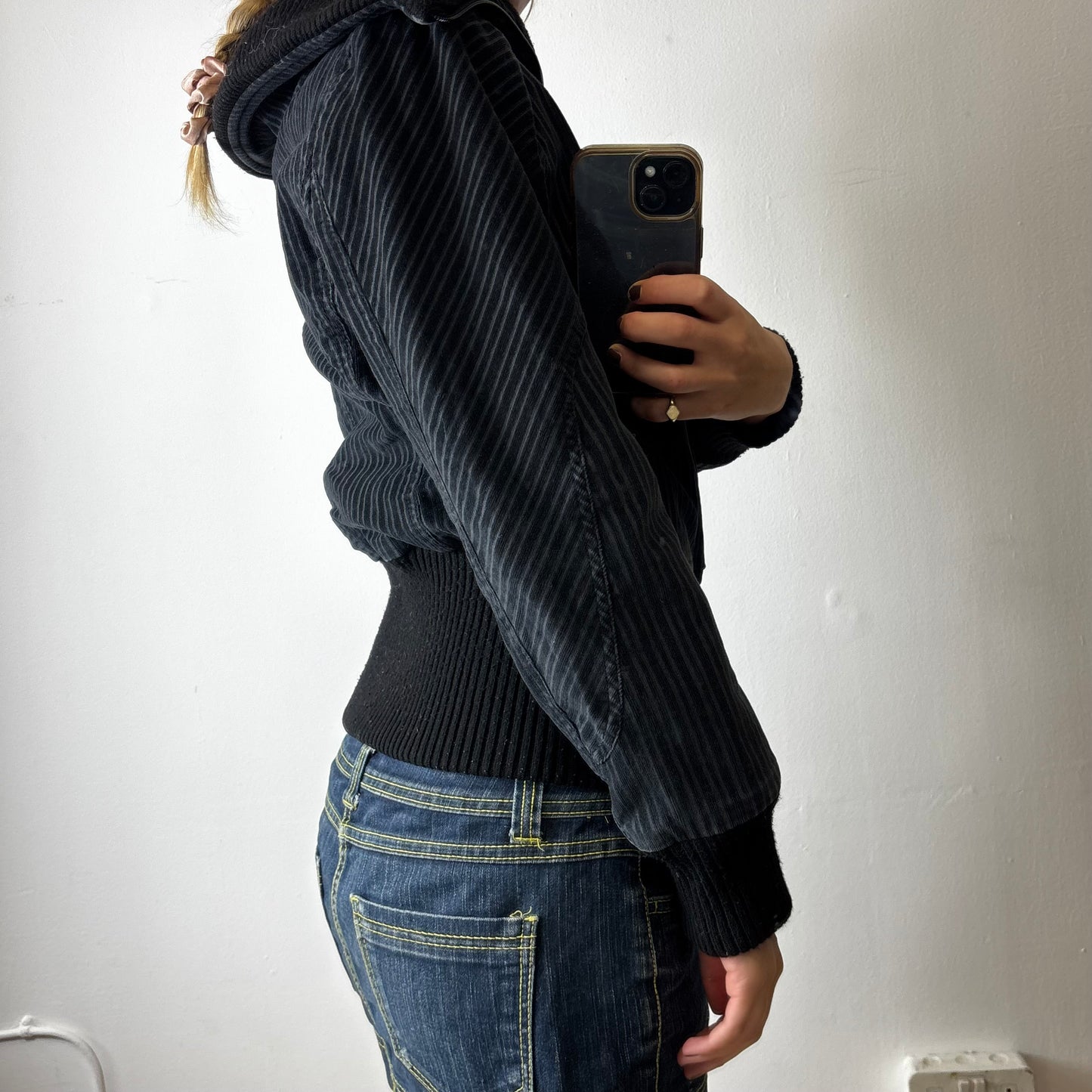vintage pinstripe bomber jacket
