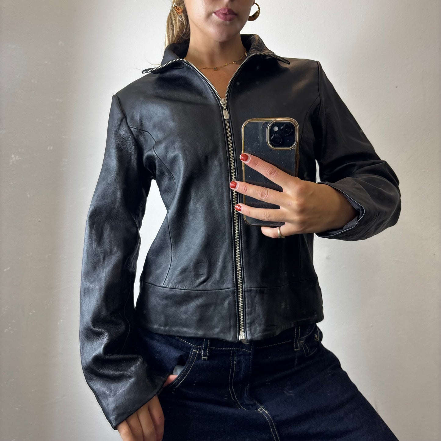 zip up genuine leather jacket