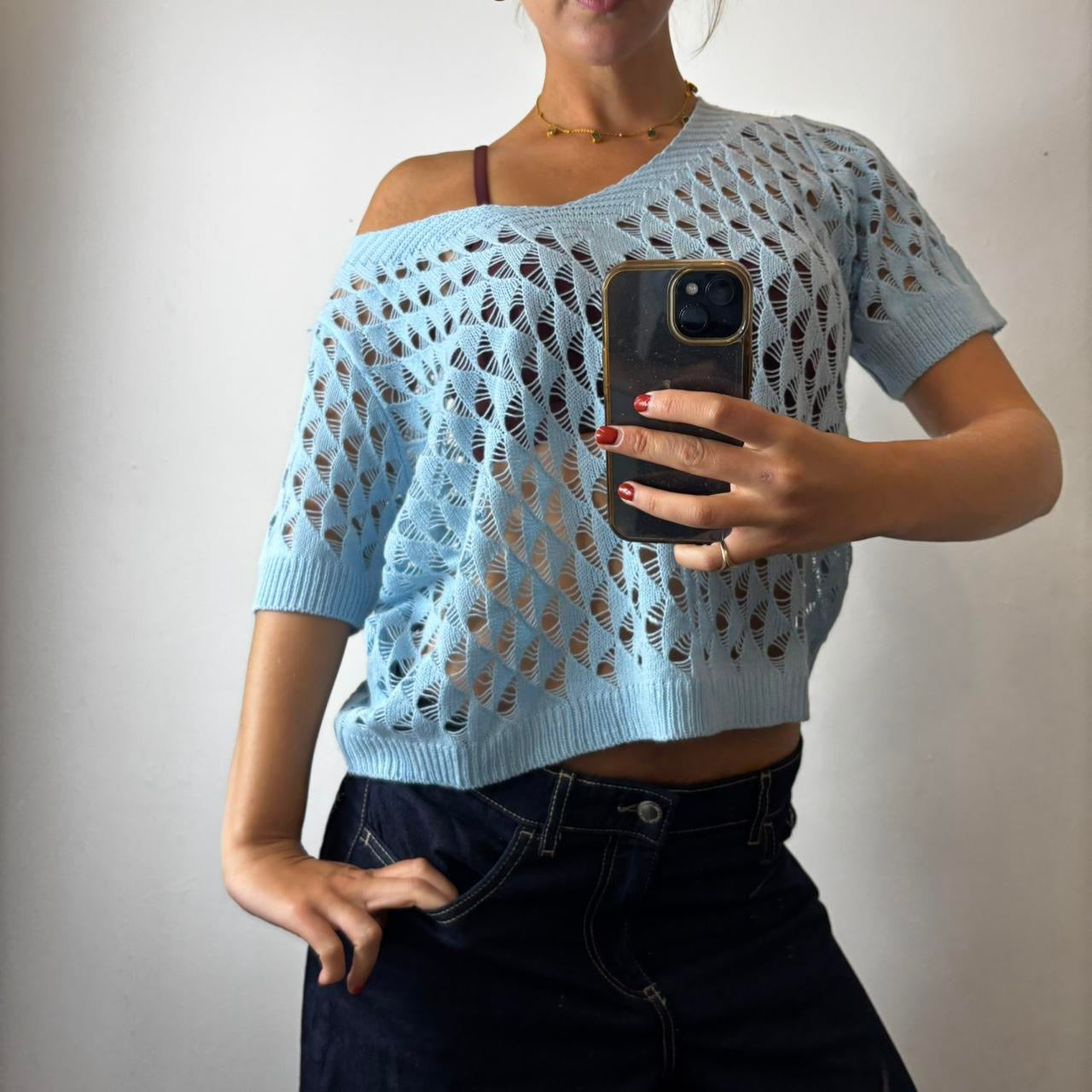 blue crochet top