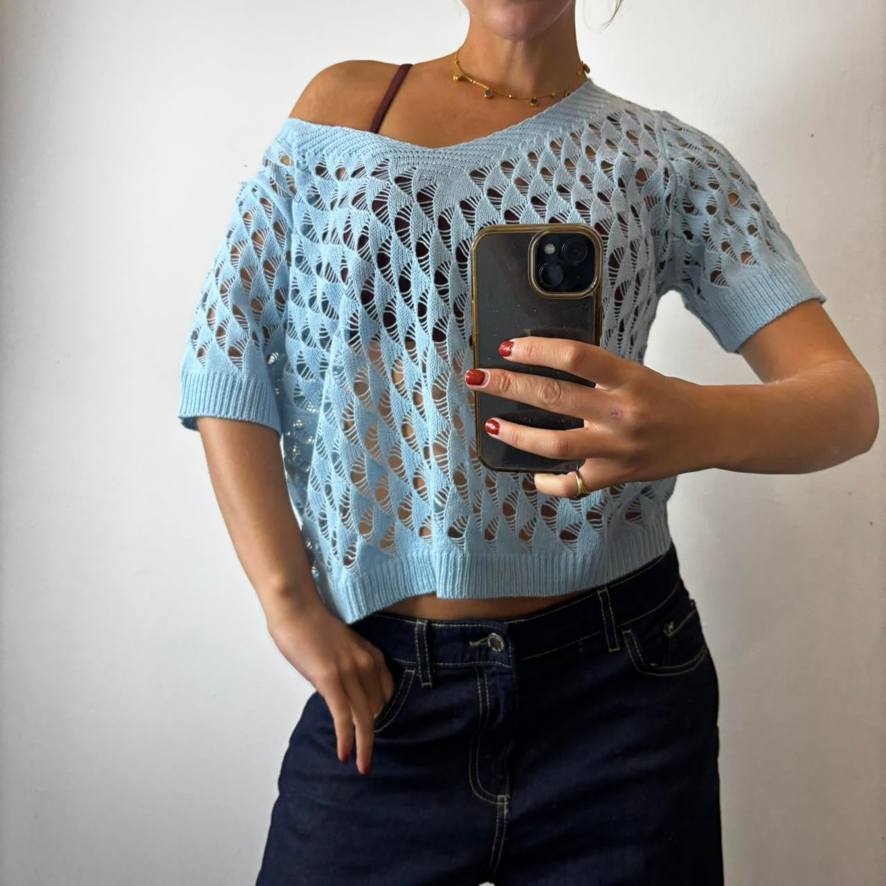 blue crochet top
