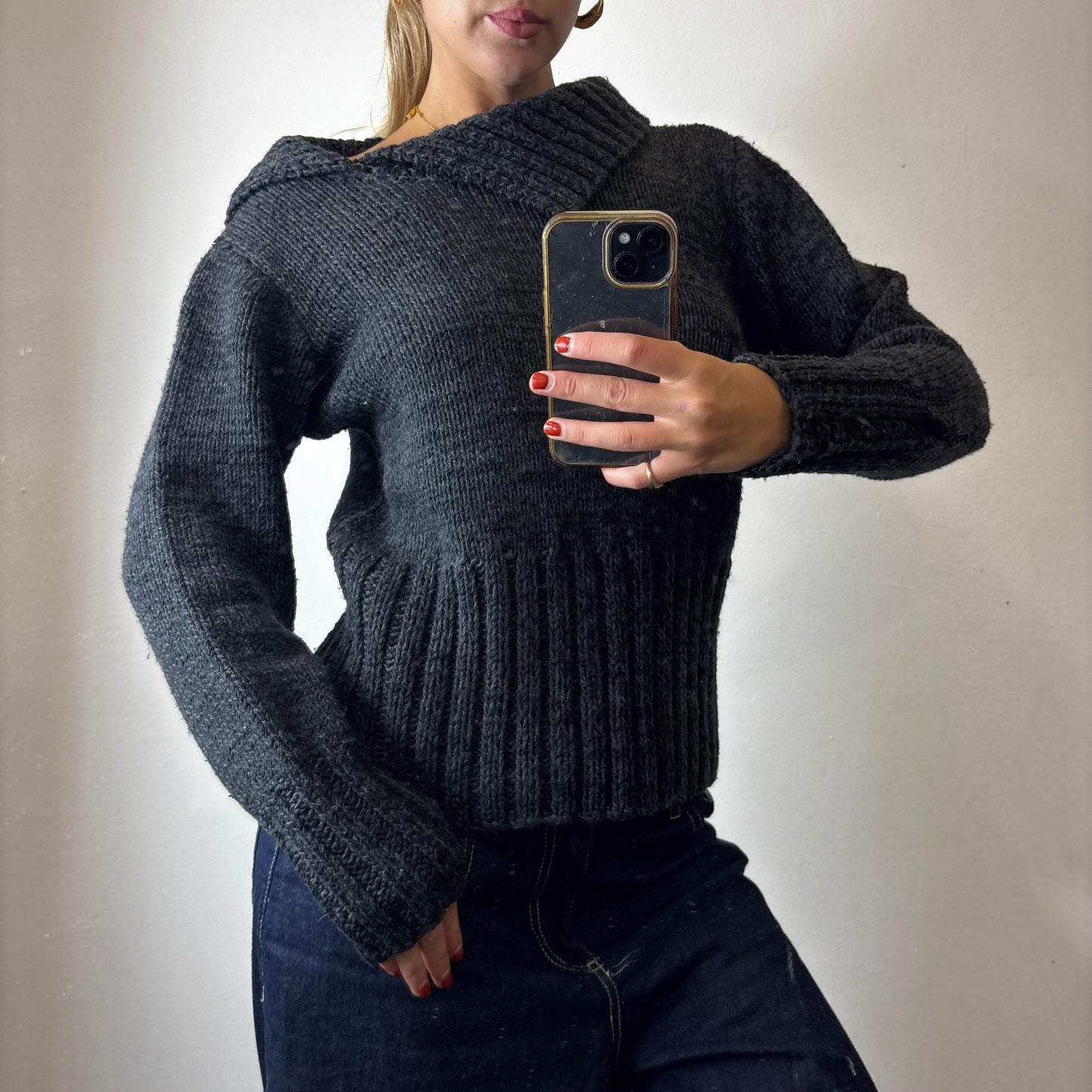 fold collar knit jumper