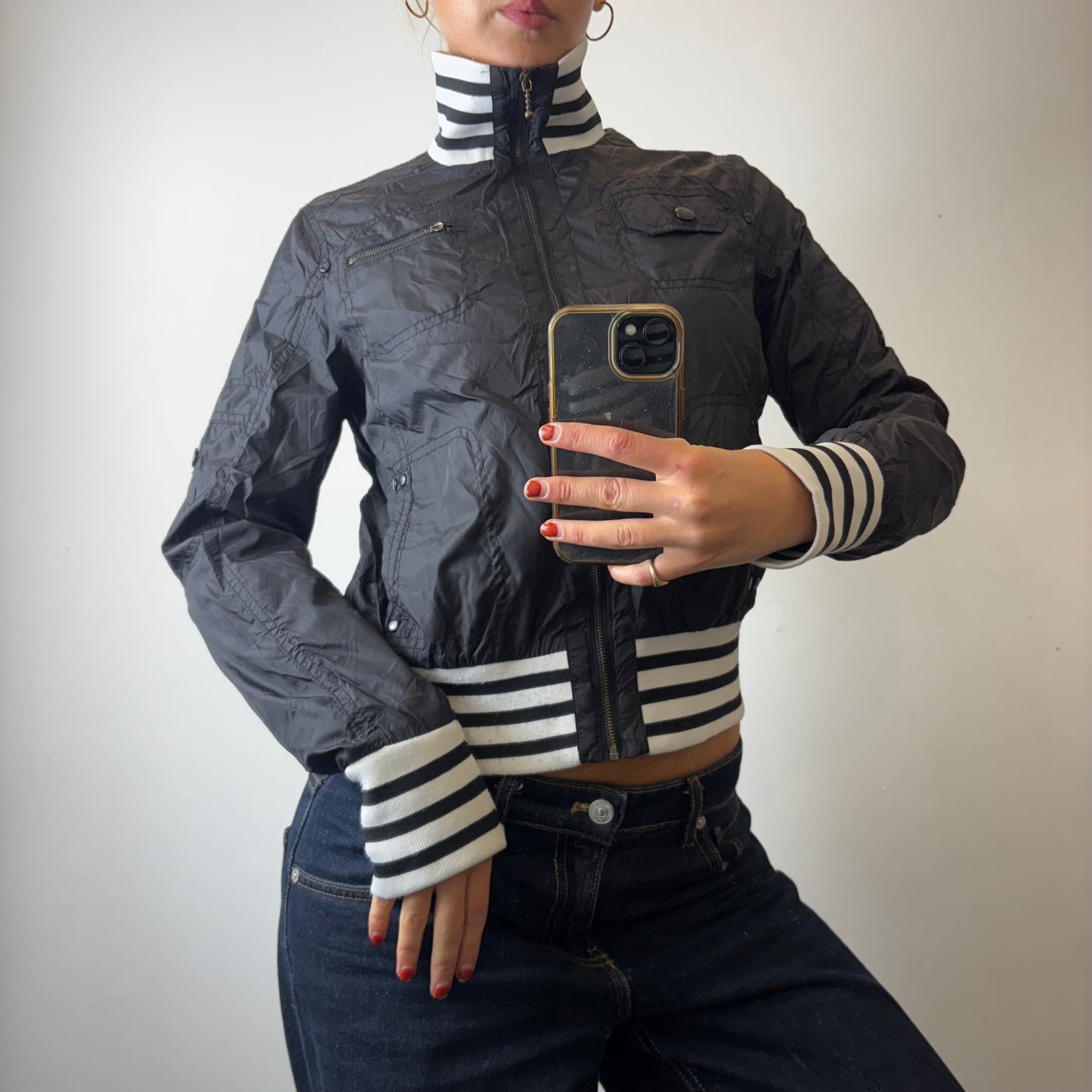 black and white zip jacket