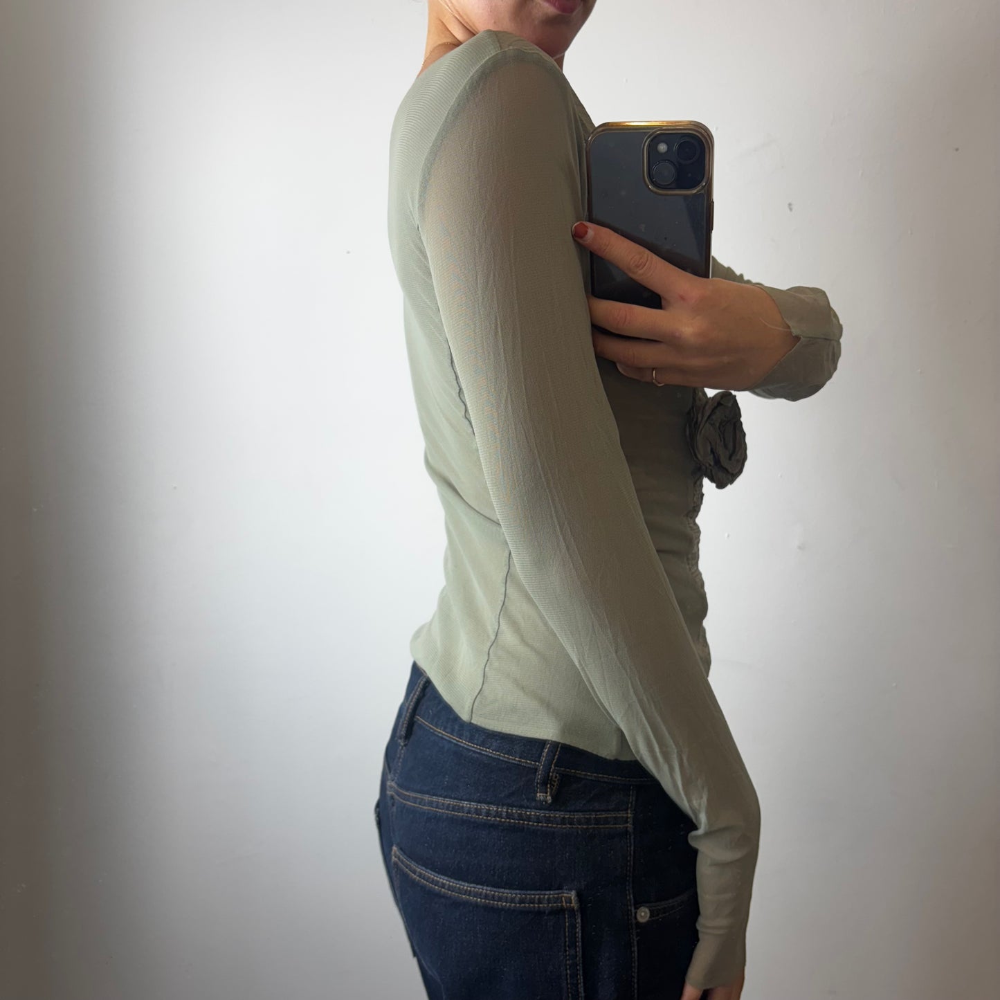 mesh khaki top