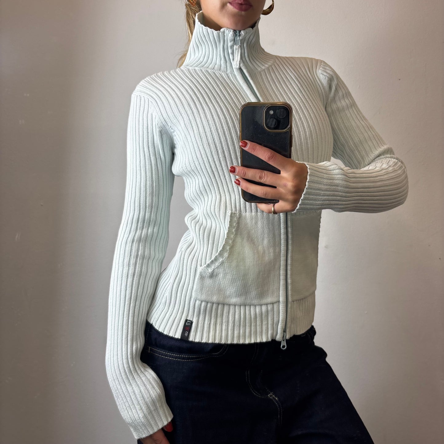 zip up ribbed jumper
