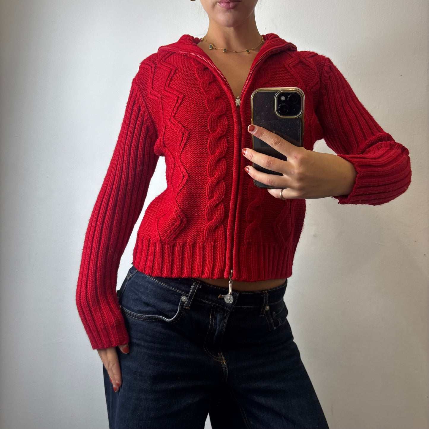 red knit jumper