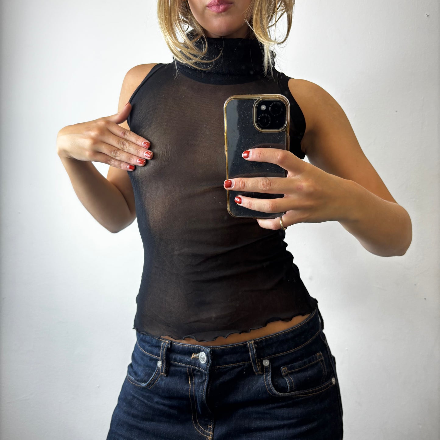 mesh roll neck top