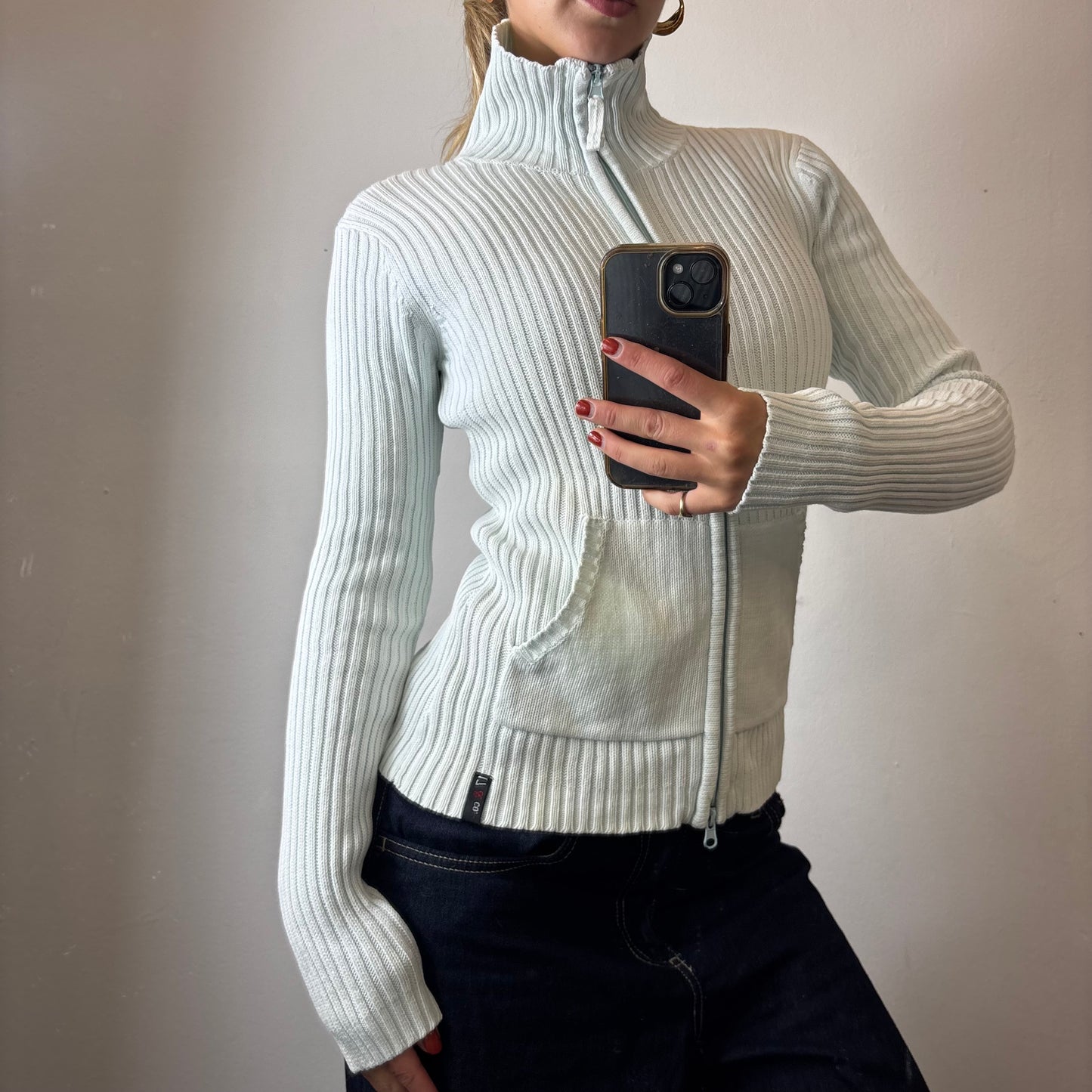 zip up ribbed jumper