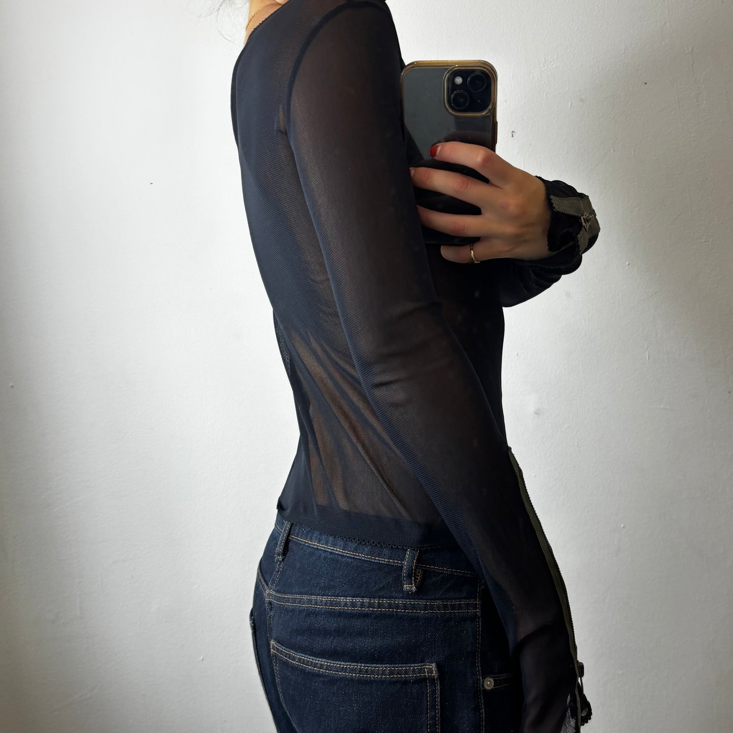 mesh zip sleeve top