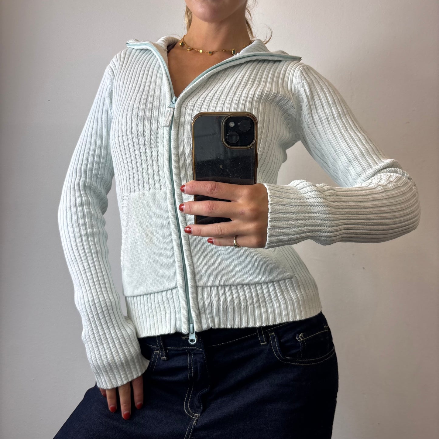 zip up ribbed jumper