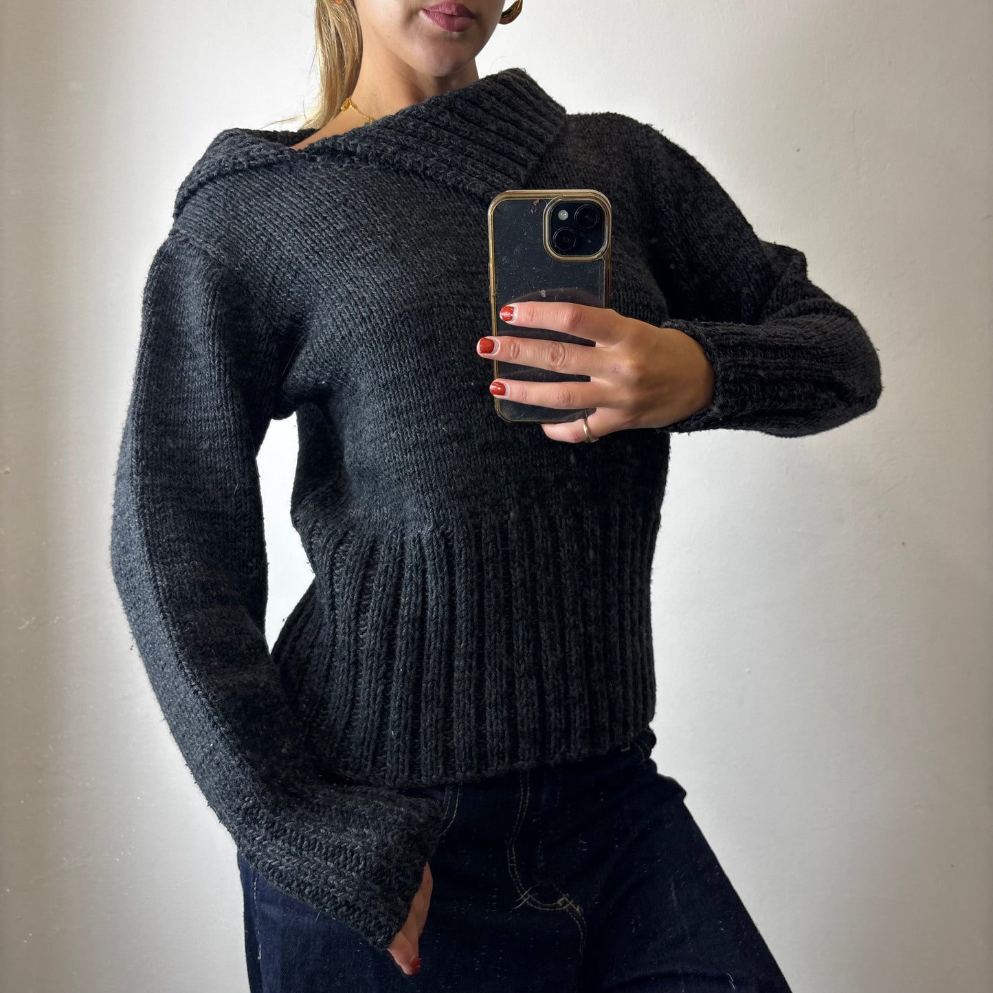 fold collar knit jumper