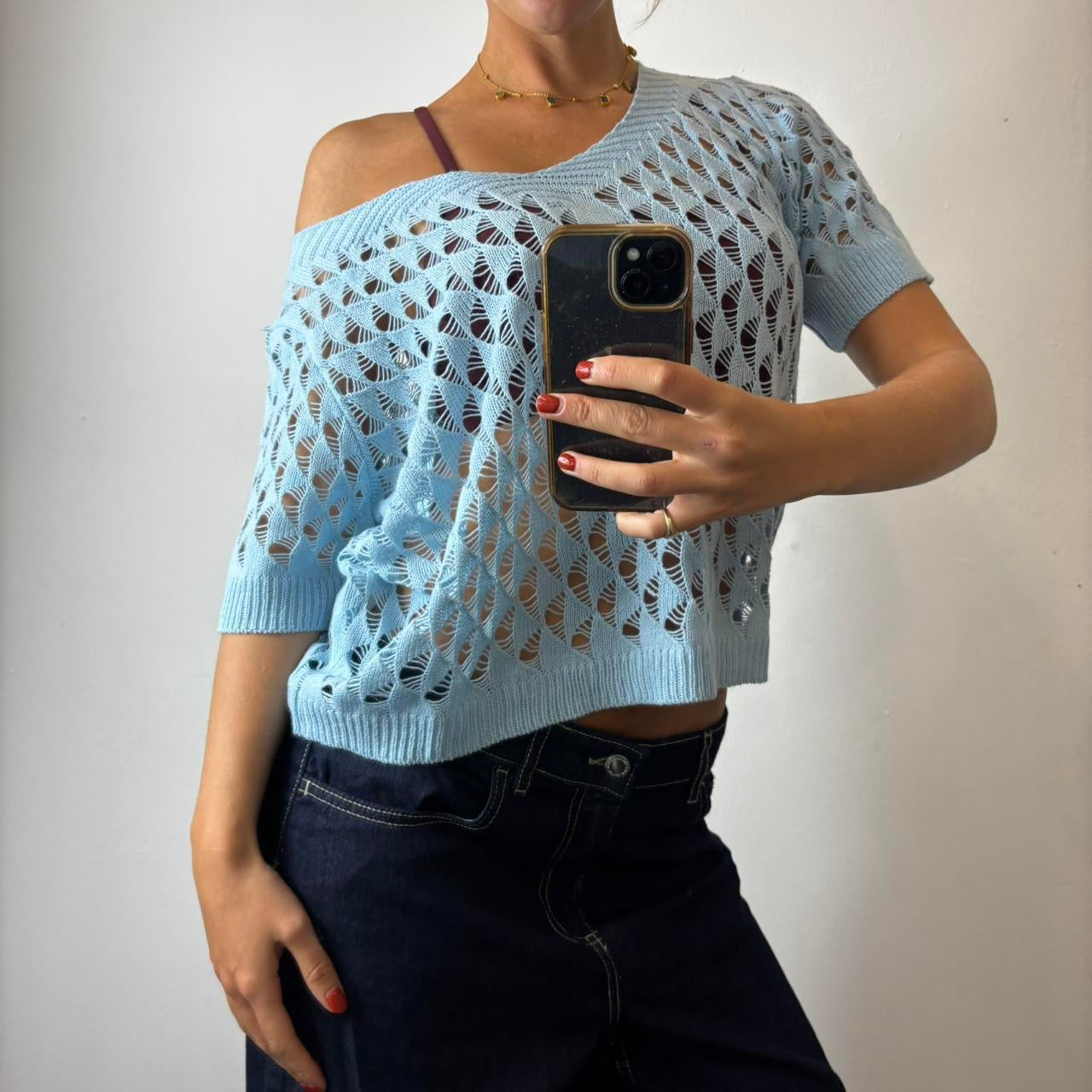 blue crochet top