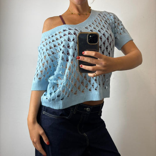 blue crochet top