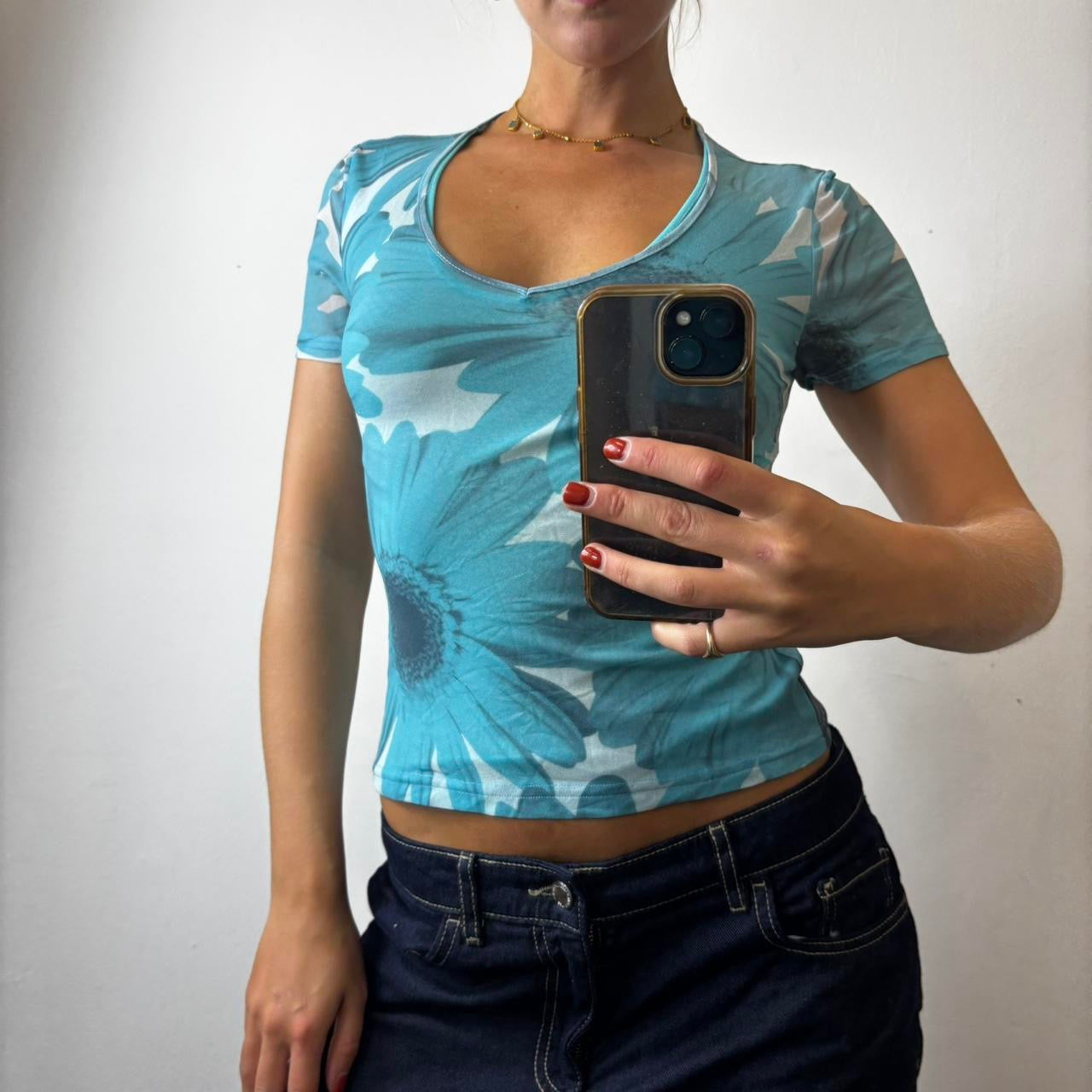 blue mesh top