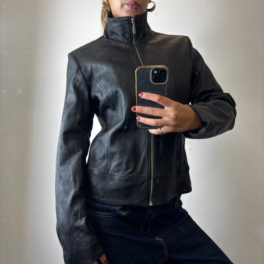 zip up genuine leather jacket