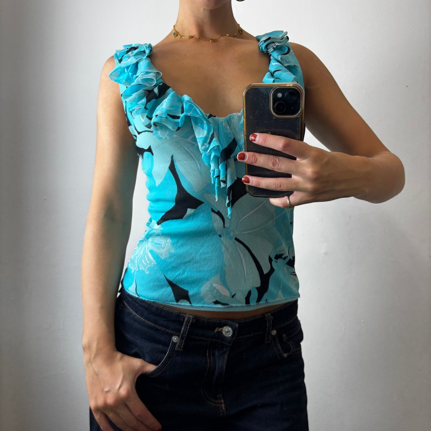 blue mesh top