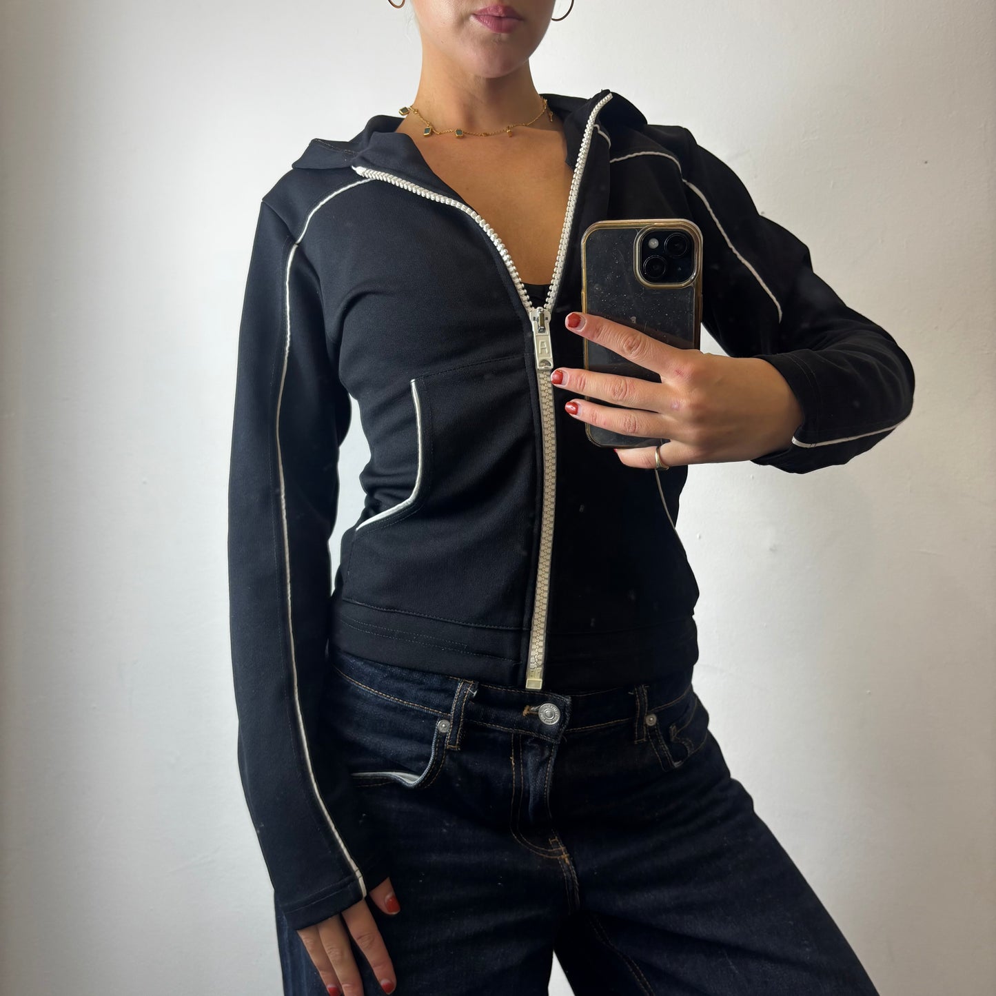 black and white zip hoodie