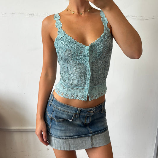 blue crochet top