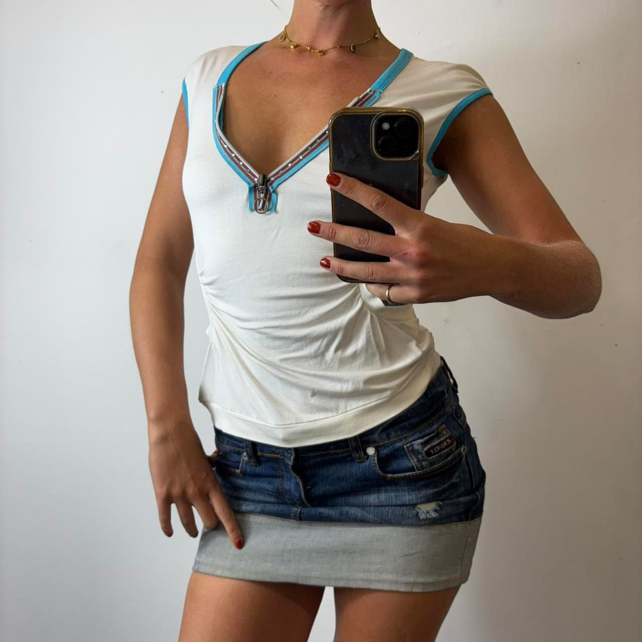white and blue sporty top
