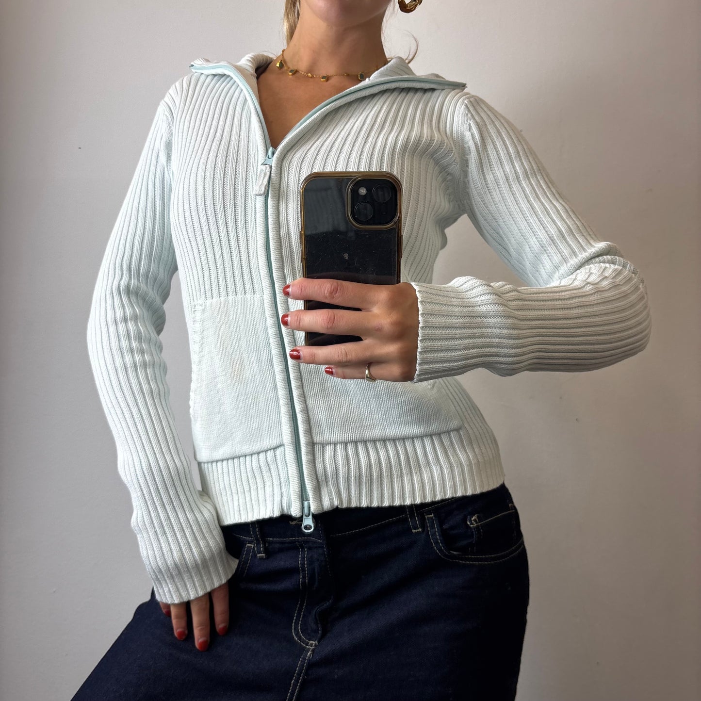 zip up ribbed jumper