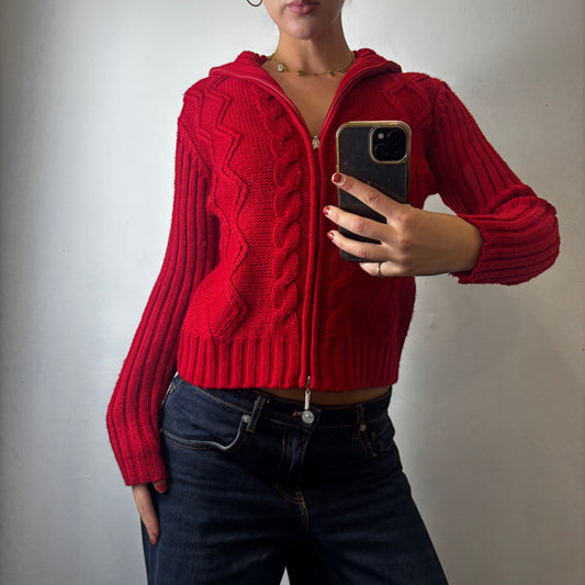 red knit jumper