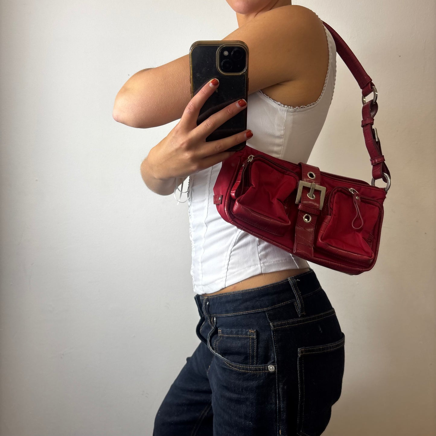 red shoulder bag