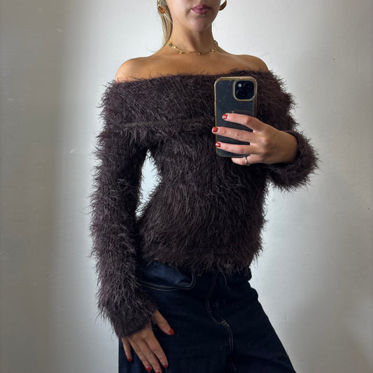 fluffy off the shoulder jumper