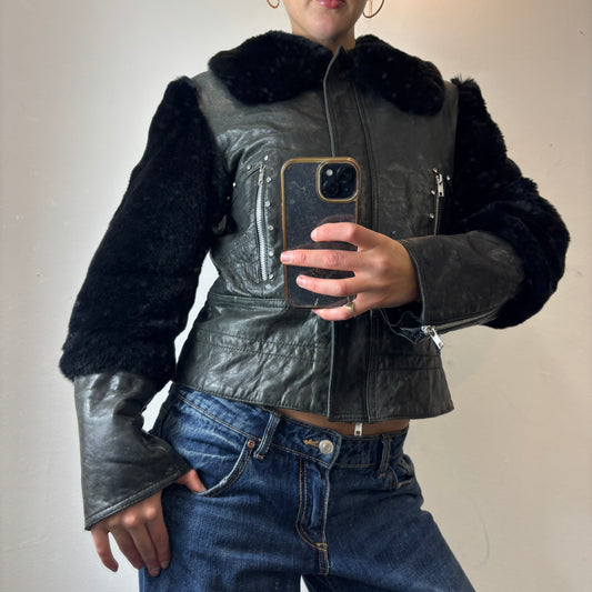 faux fur genuine leather jacket