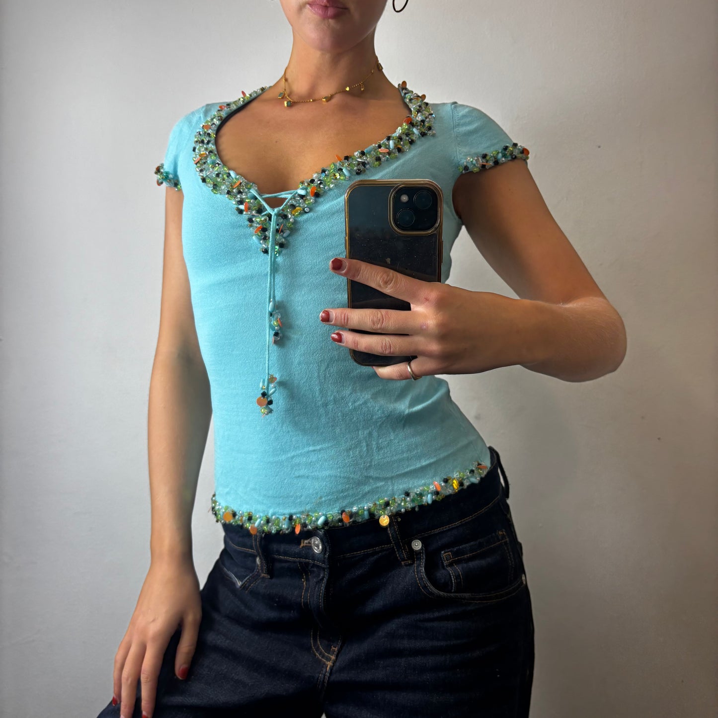 blue mesh top