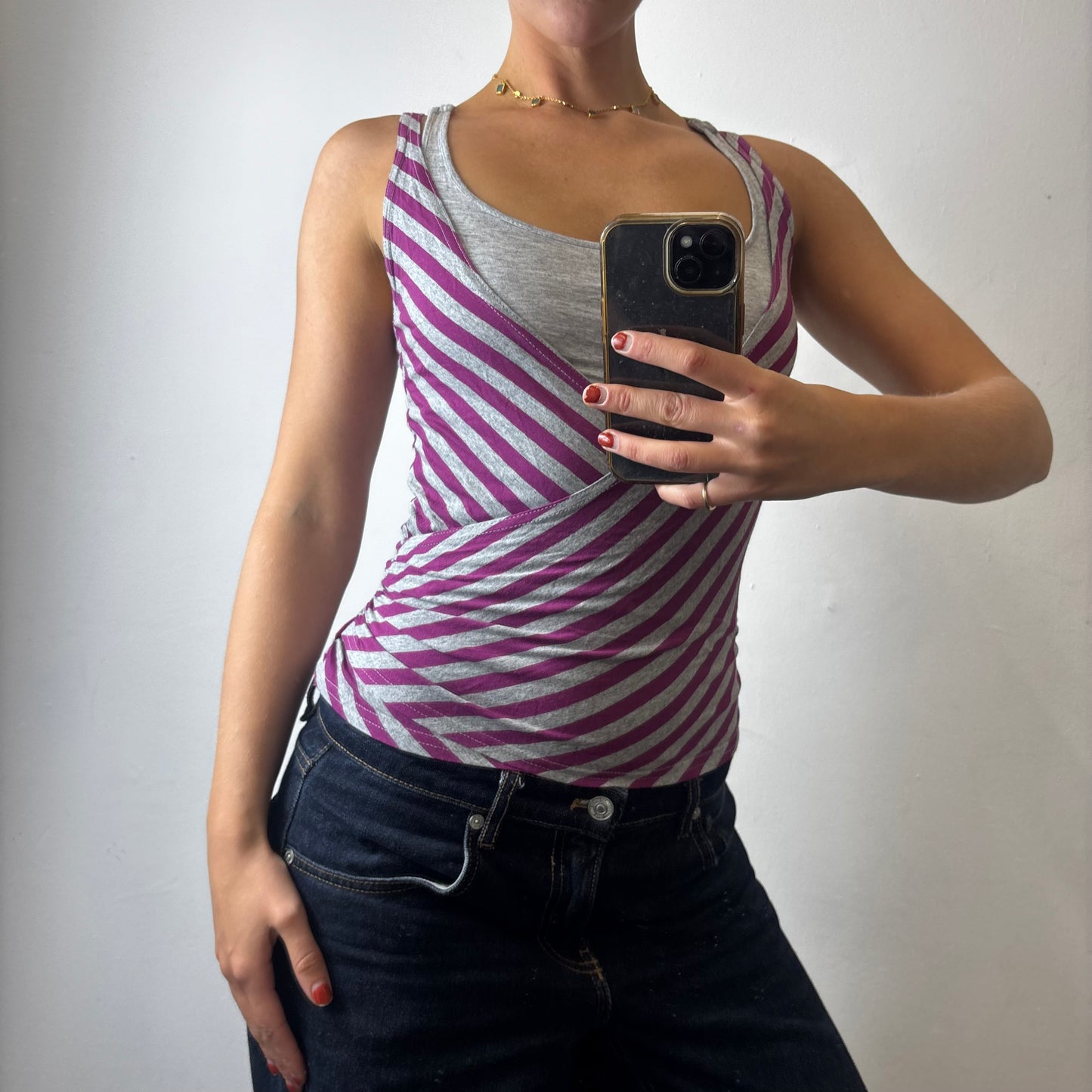 stripey dual layer tie top