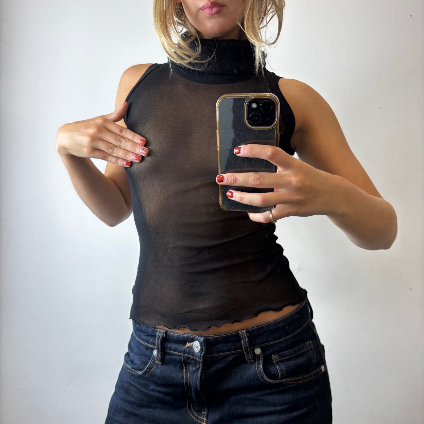 mesh roll neck top