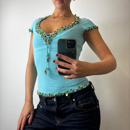 blue mesh top