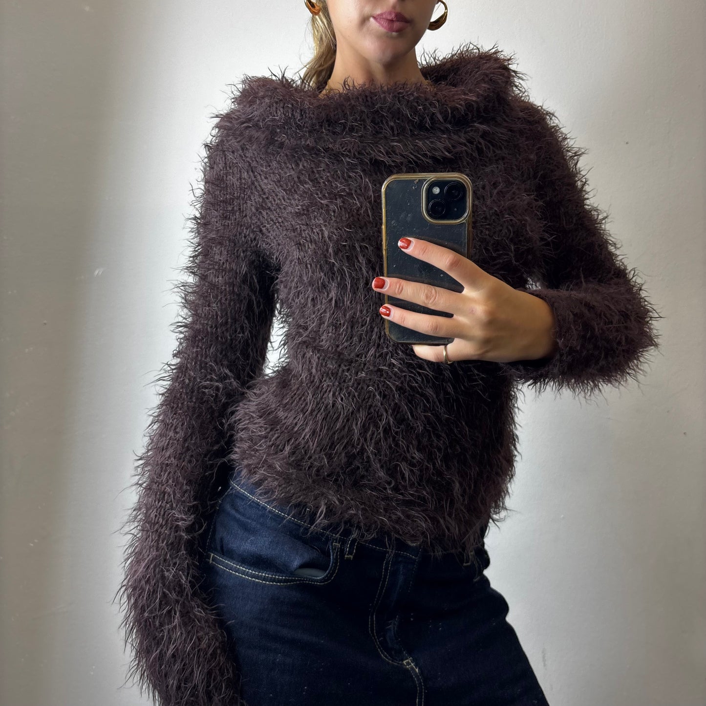fluffy off the shoulder jumper
