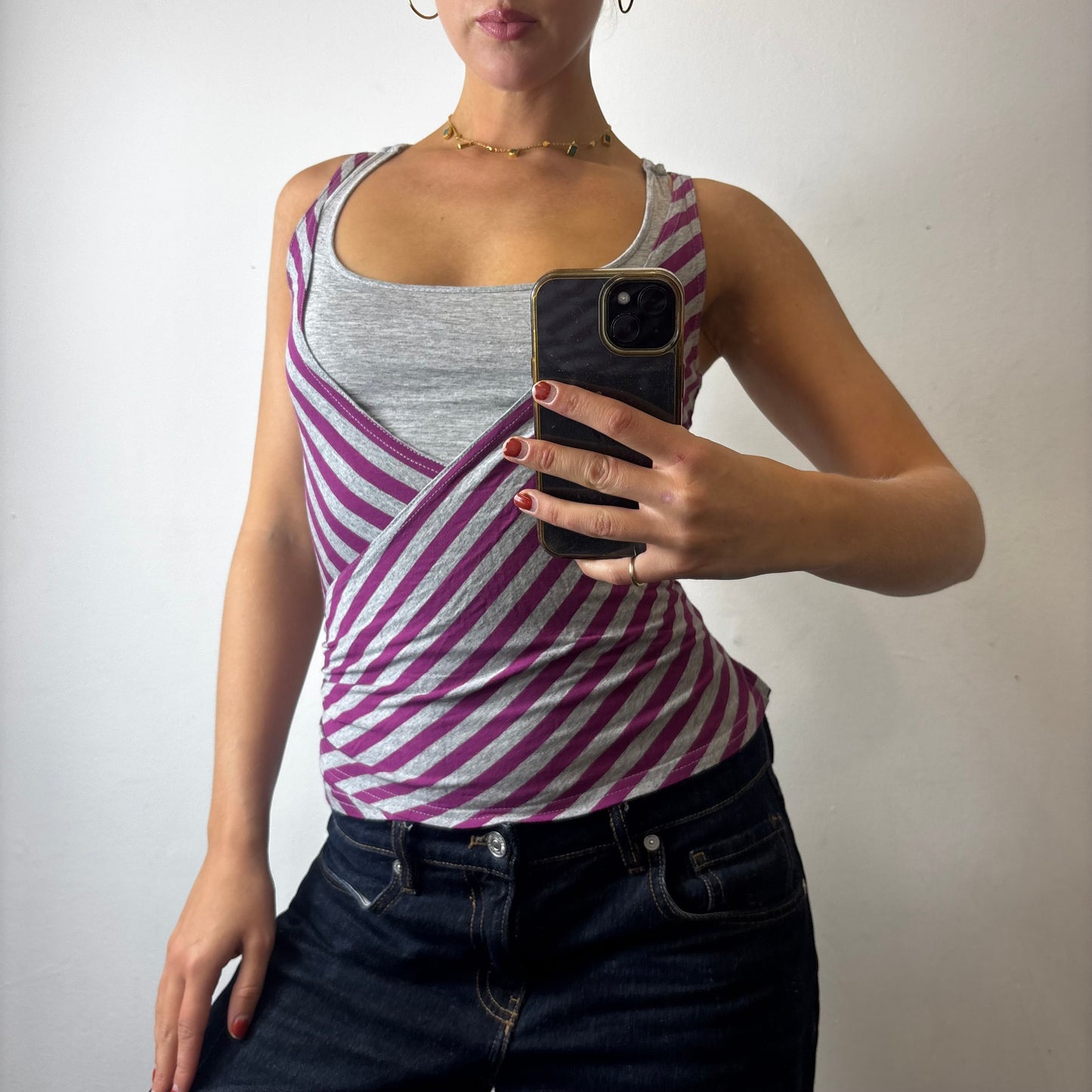 stripey dual layer tie top