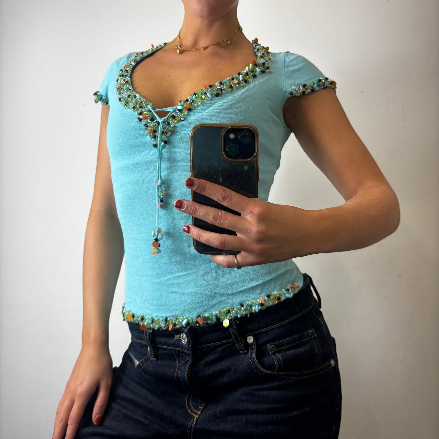 blue mesh top