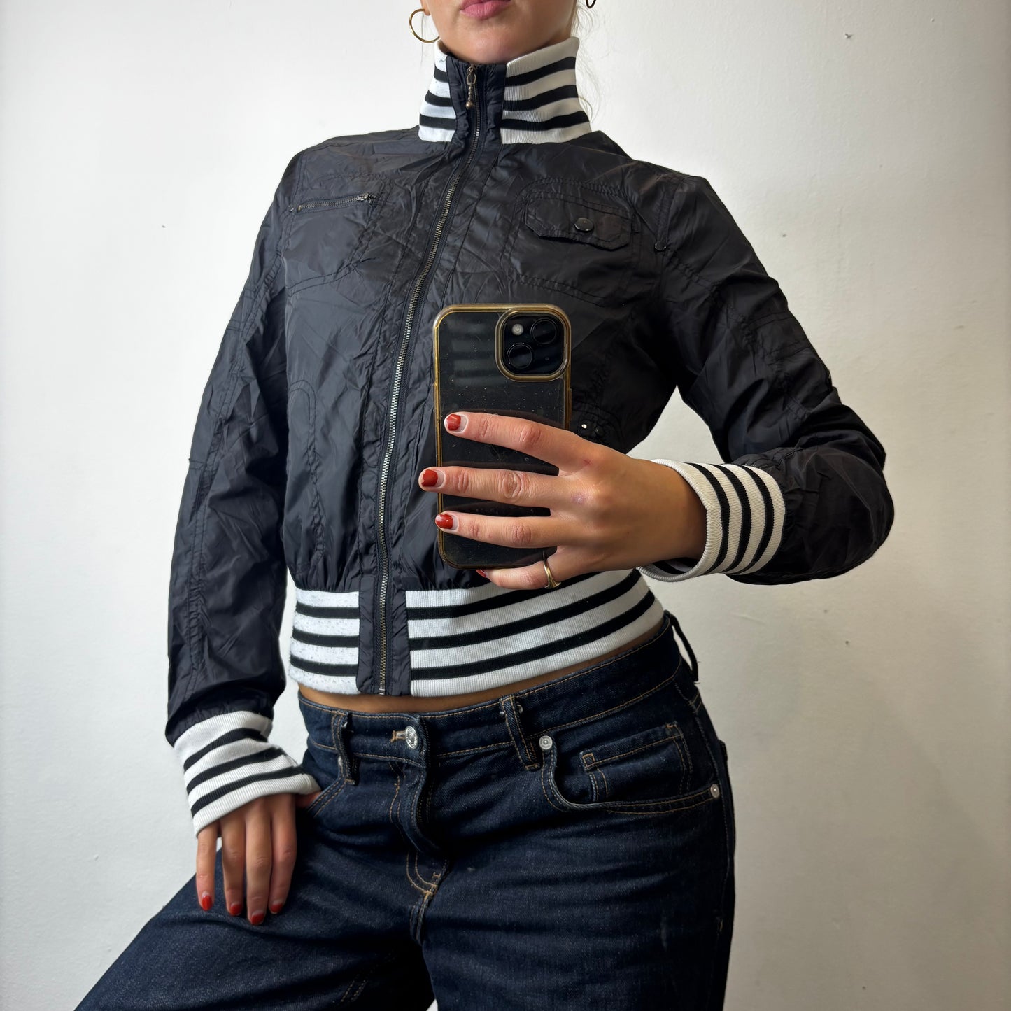 black and white zip jacket