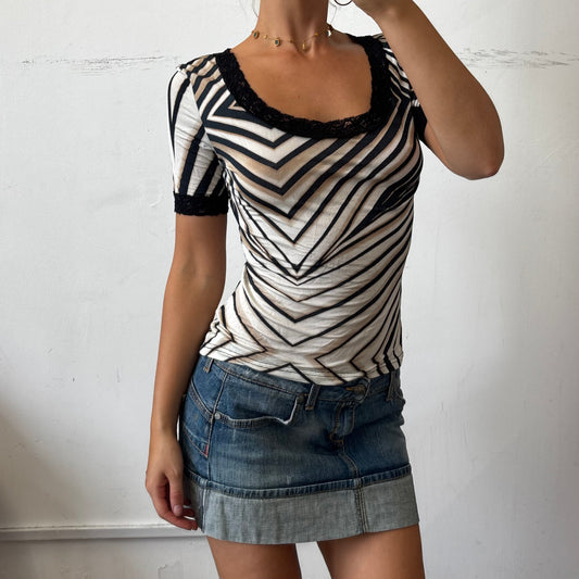 animal print lace trim top