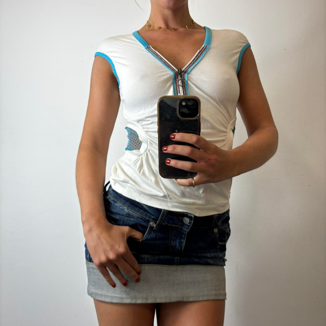 white and blue sporty top