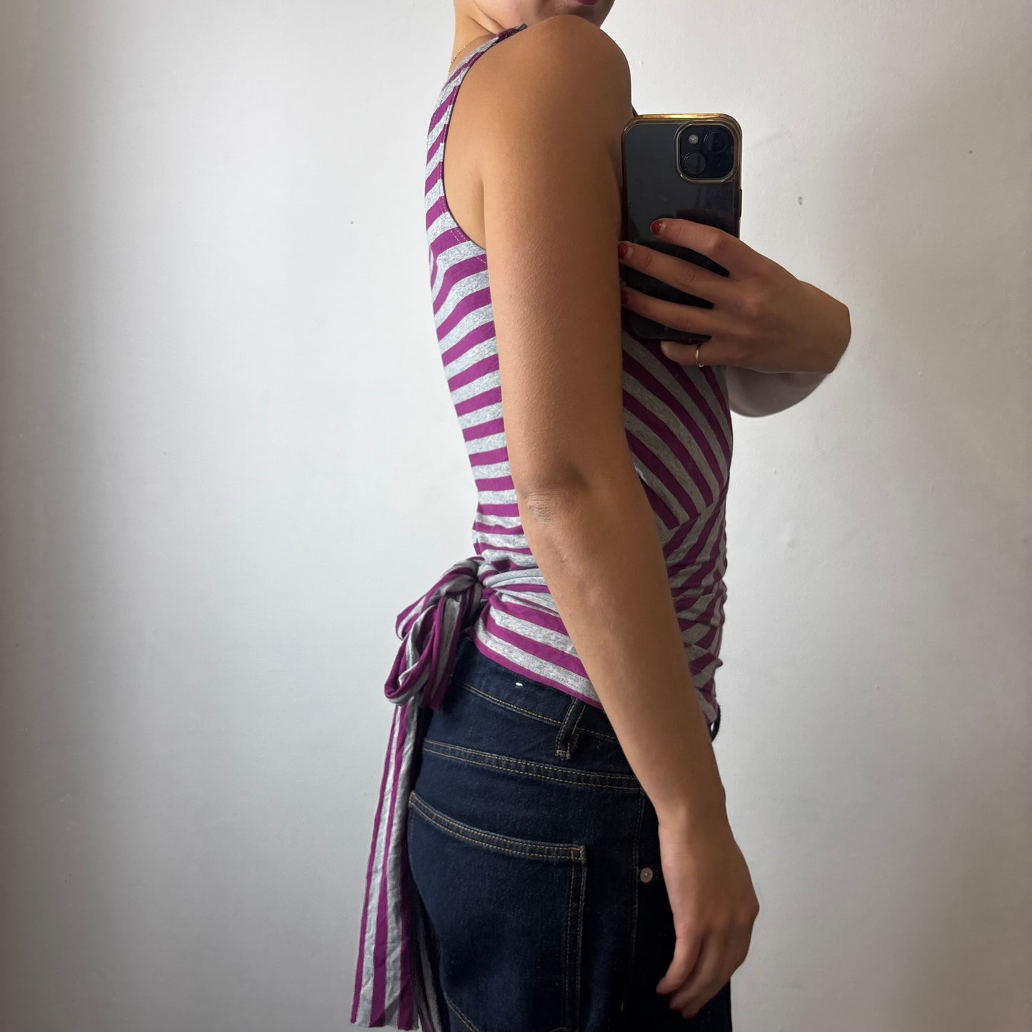 stripey dual layer tie top