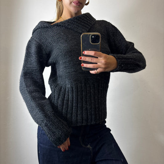 fold collar knit jumper